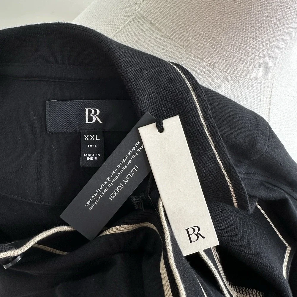 NWT Banana Republic Luxury Touch Shirt XXL TALL Black Tan Cotton‎ Polo Collar